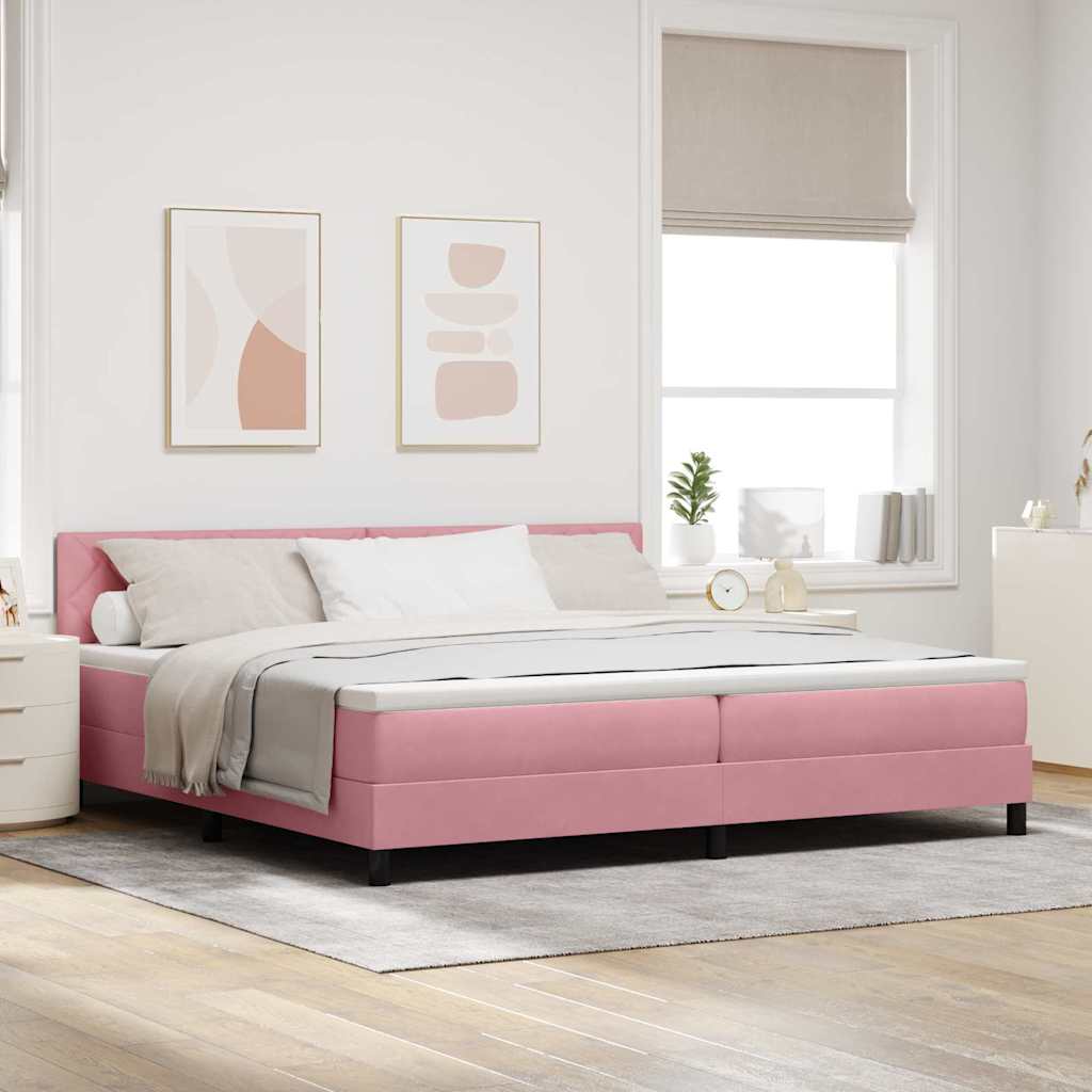LED Boxspringbett mit LED-Lichtleisten Rosa 200 x 200 cm Samt