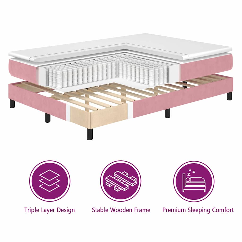 LED Boxspringbett mit LED-Lichtleisten Rosa 200 x 200 cm Samt