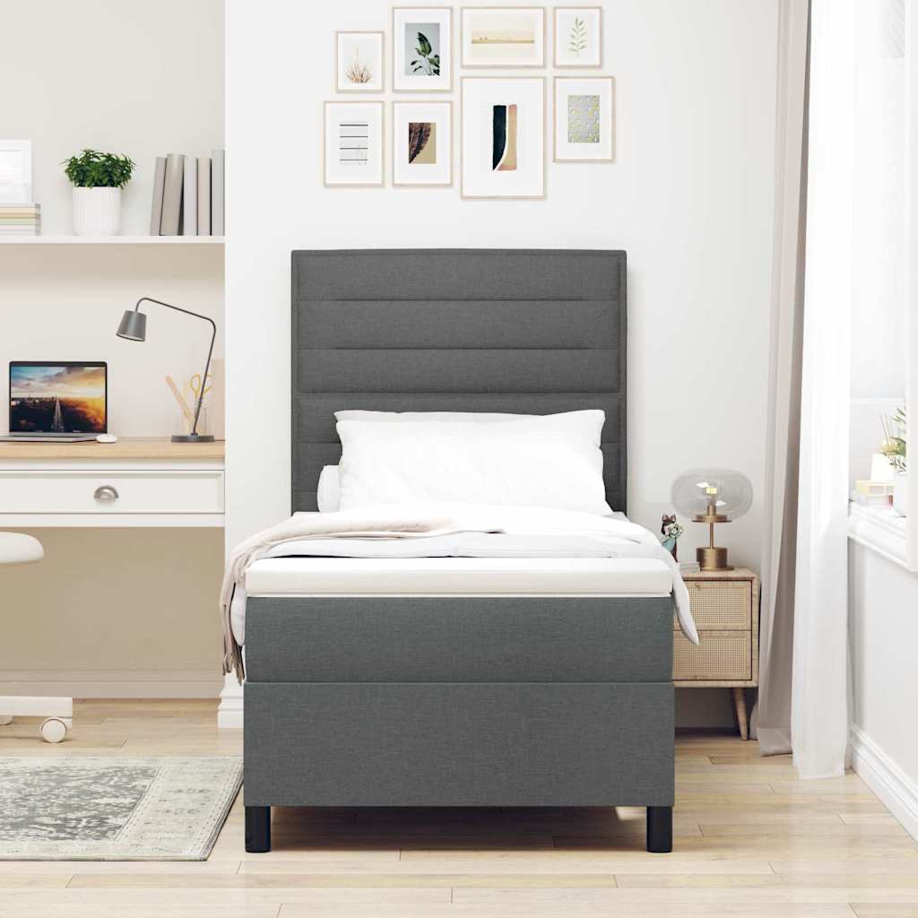 Boxspringbett mit Matratze mit LED Dunkelgrau 80 x 200 cm Stoff