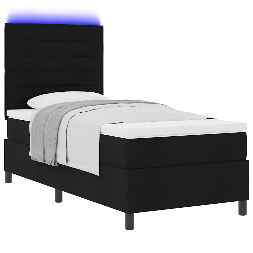 Boxspringbett mit Matratze mit LED Schwarz 90 x 190 cm Stoff