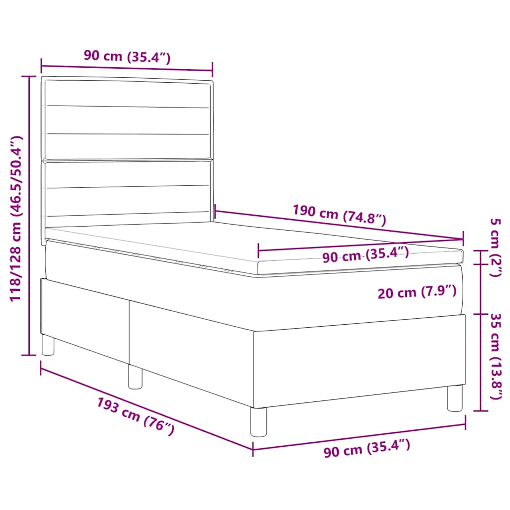 Boxspringbett mit Matratze mit LED Schwarz 90 x 190 cm Stoff
