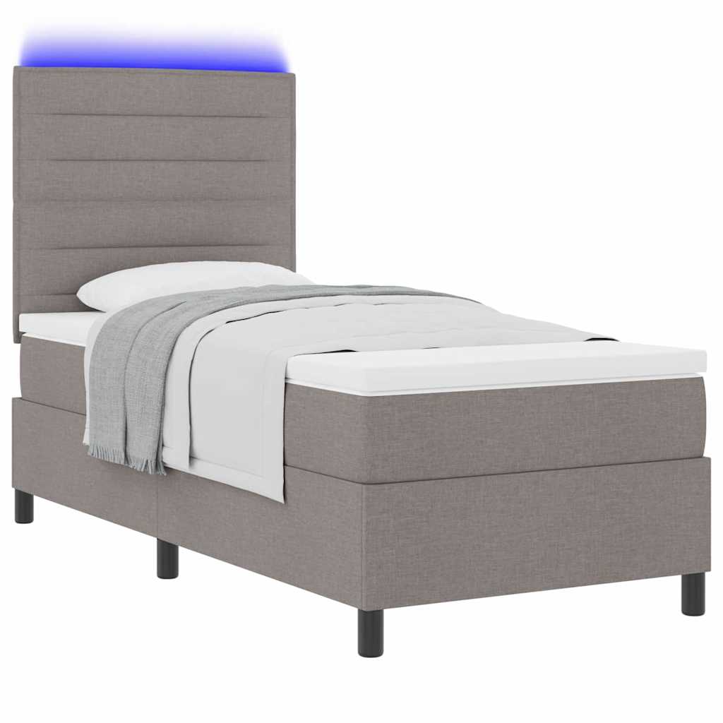 Boxspringbett mit LED-Lichtleisten Taupe 90 x 190 cm Stoff