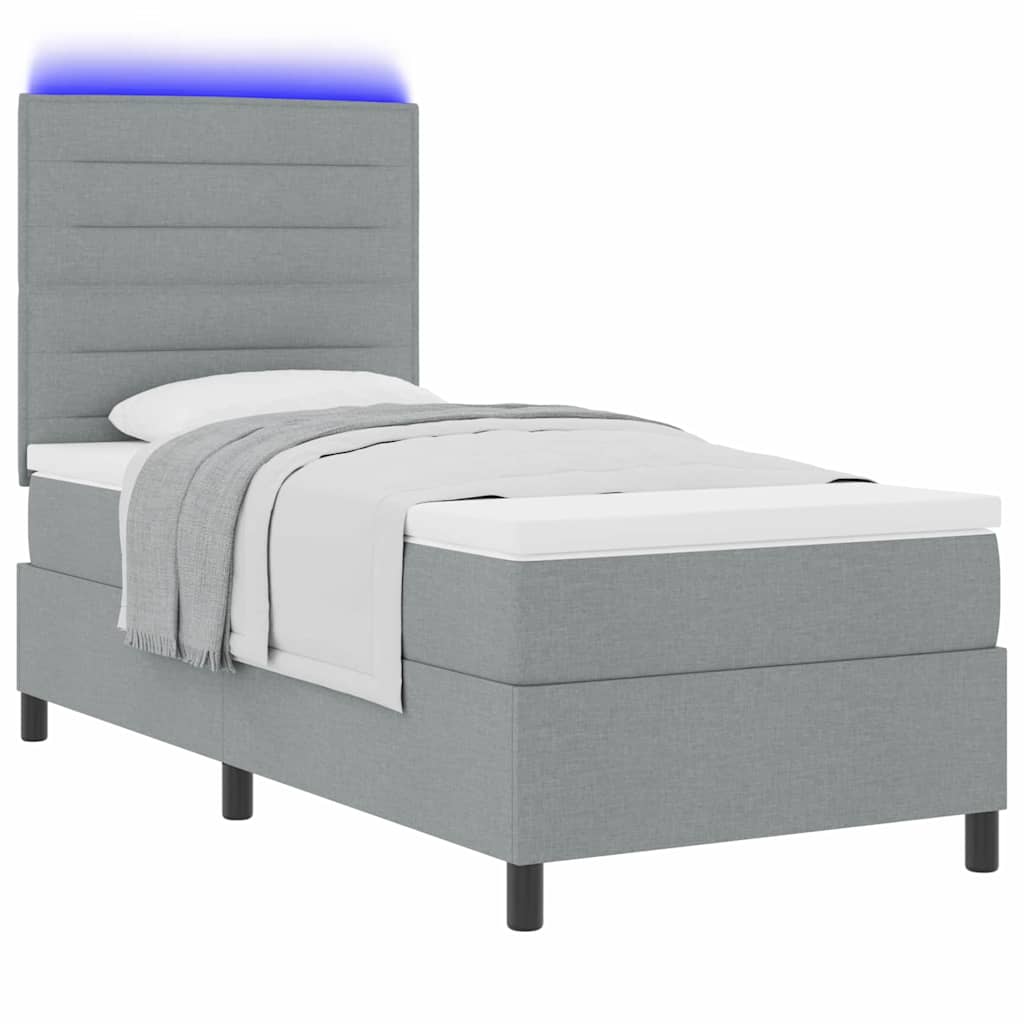 Boxspringbett mit Matratze mit LED Hellgrau 100 x 200 cm Stoff