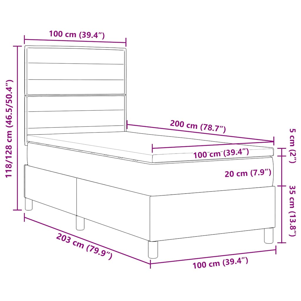 Boxspringbett mit Matratze mit LED Creme 100 x 200 cm Stoff