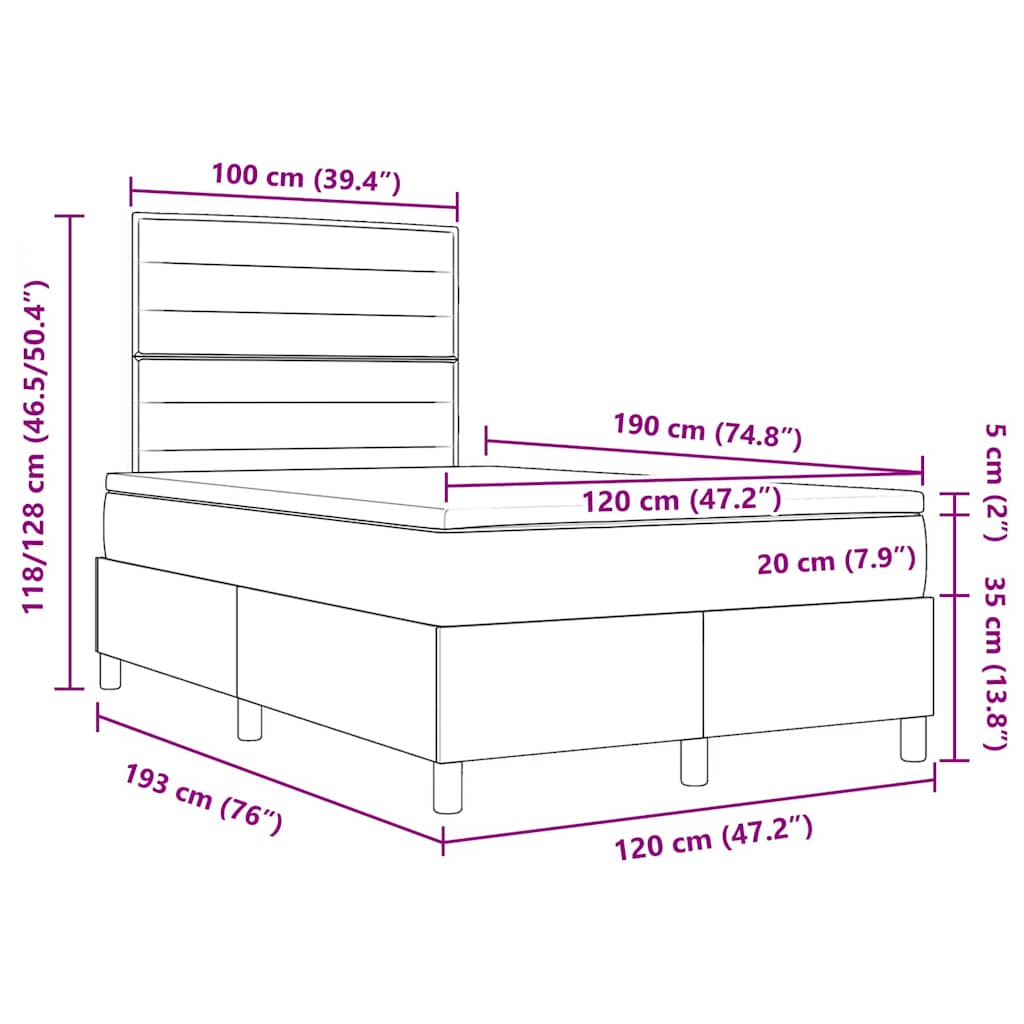 Boxspringbett mit Matratze mit LED Schwarz 120 x 190 cm Stoff