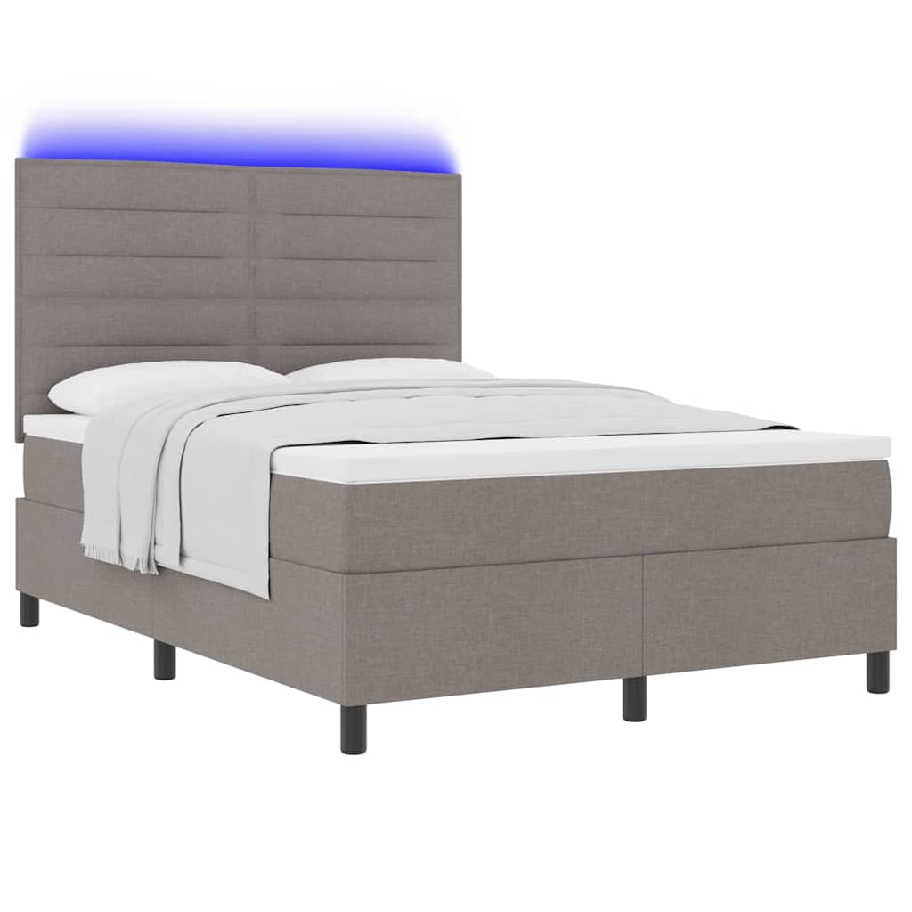Boxspringbett mit LED-Lichtleisten Taupe 140 x 190 cm Stoff