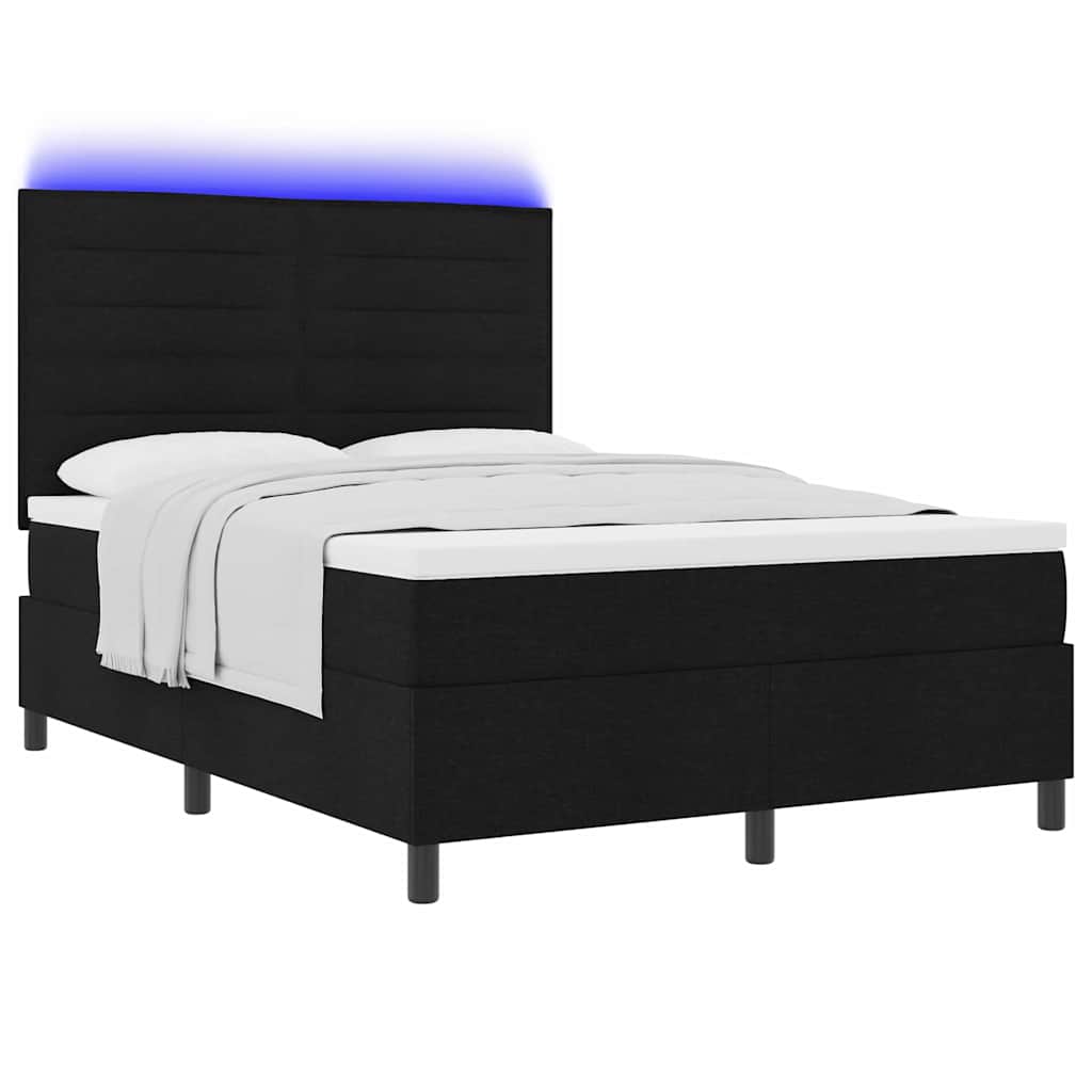 Boxspringbett mit Matratze mit LED Schwarz 140 x 200 cm Stoff