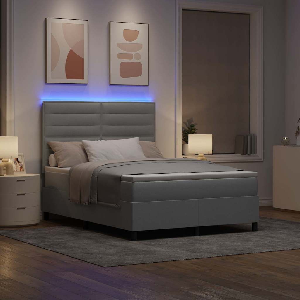 Boxspringbett mit Matratze mit LED Hellgrau 160 x 200 cm Stoff