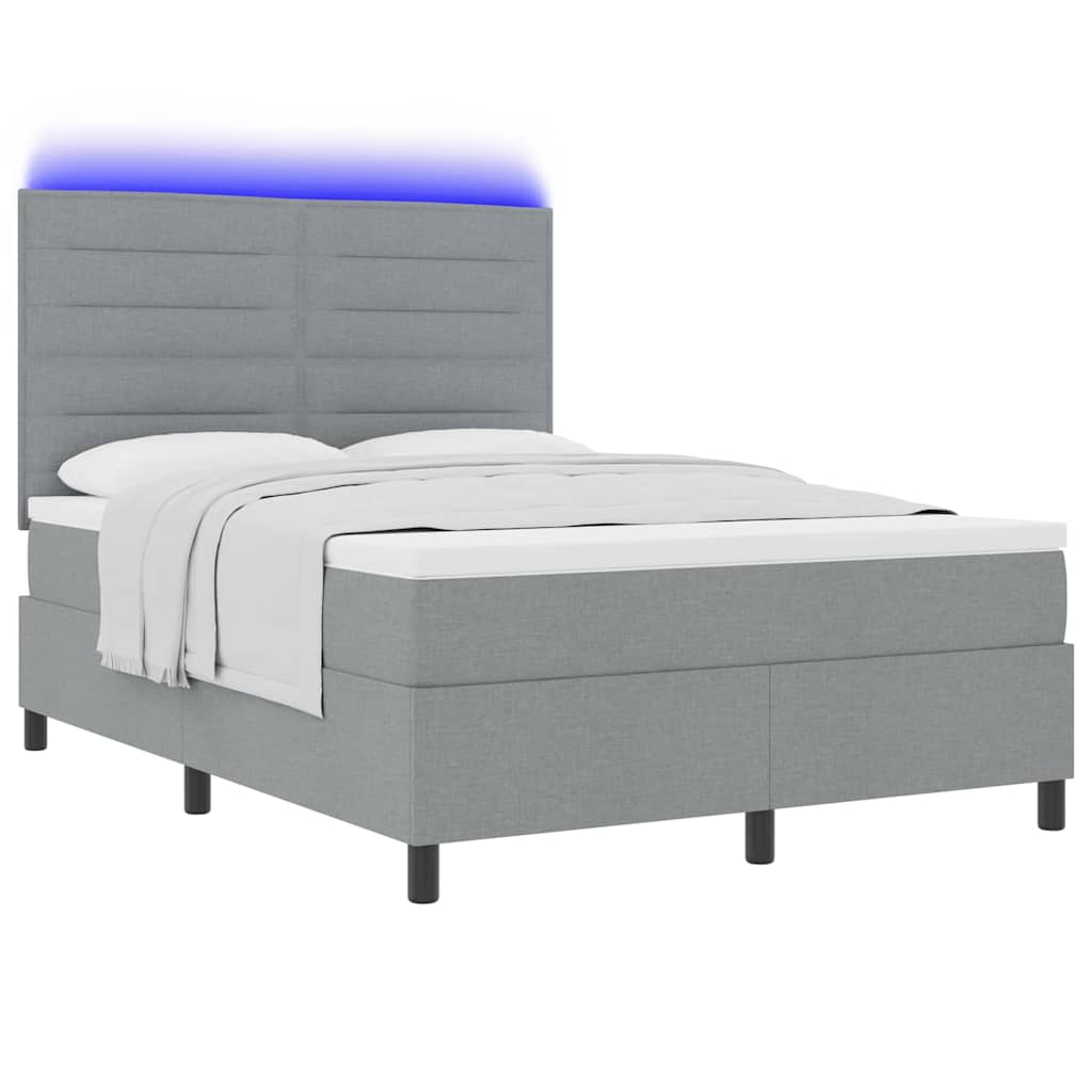 Boxspringbett mit Matratze mit LED Hellgrau 160 x 200 cm Stoff