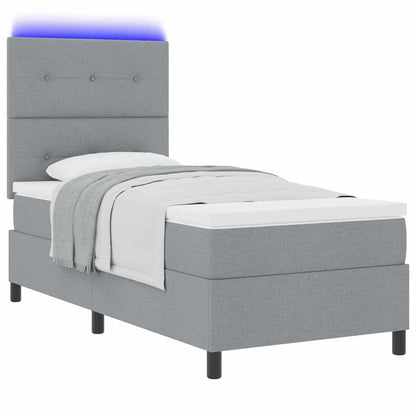 Boxspringbett mit LED-Lichtleisten Hellgrau 80 x 200 cm Stoff