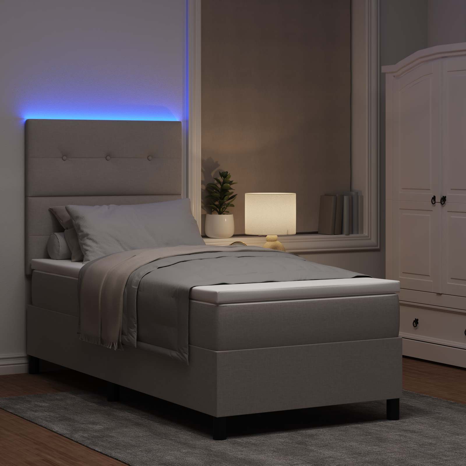 Boxspringbett mit LED-Lichtleisten Taupe 80 x 200 cm Stoff