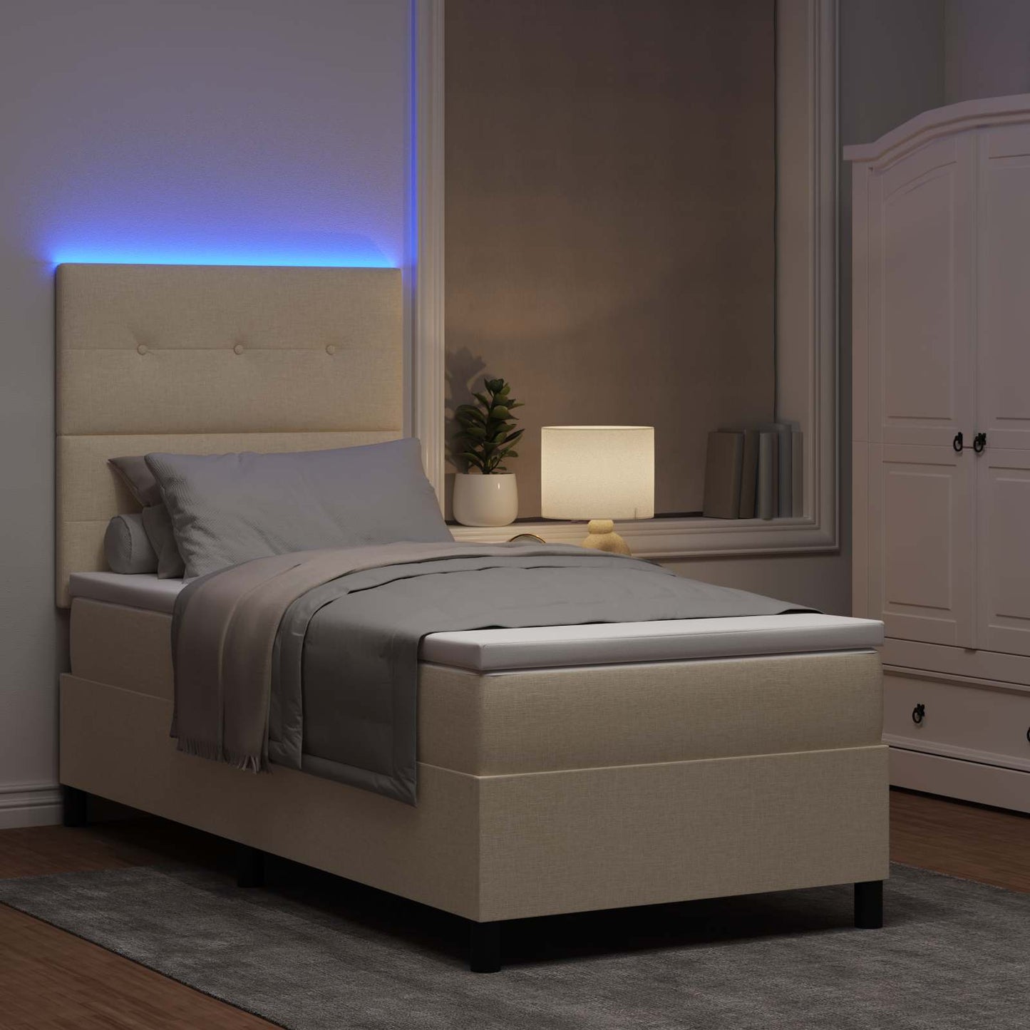 Boxspringbett mit LED-Lichtleisten Creme 80 x 200 cm Stoff