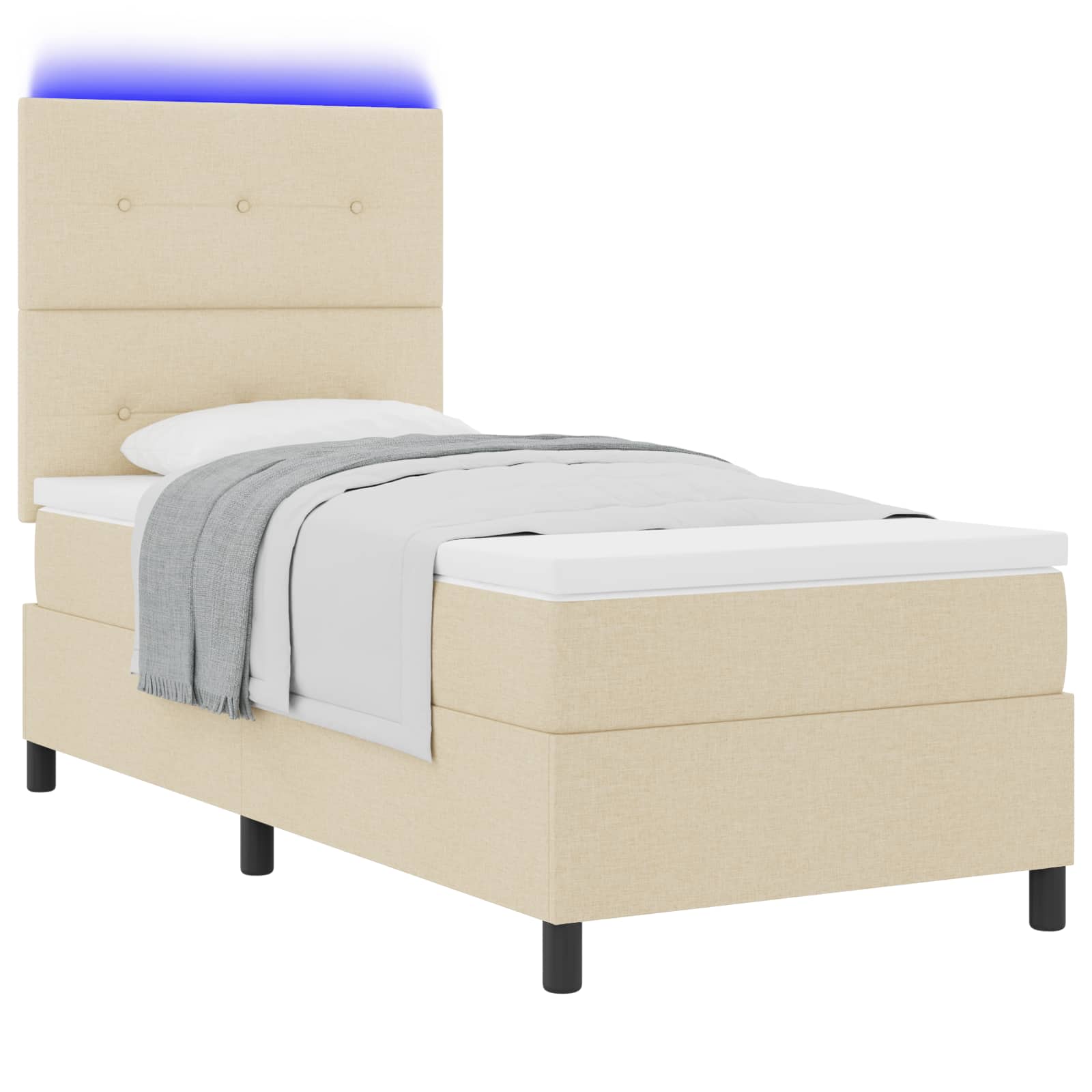 Boxspringbett mit LED-Lichtleisten Creme 80 x 200 cm Stoff