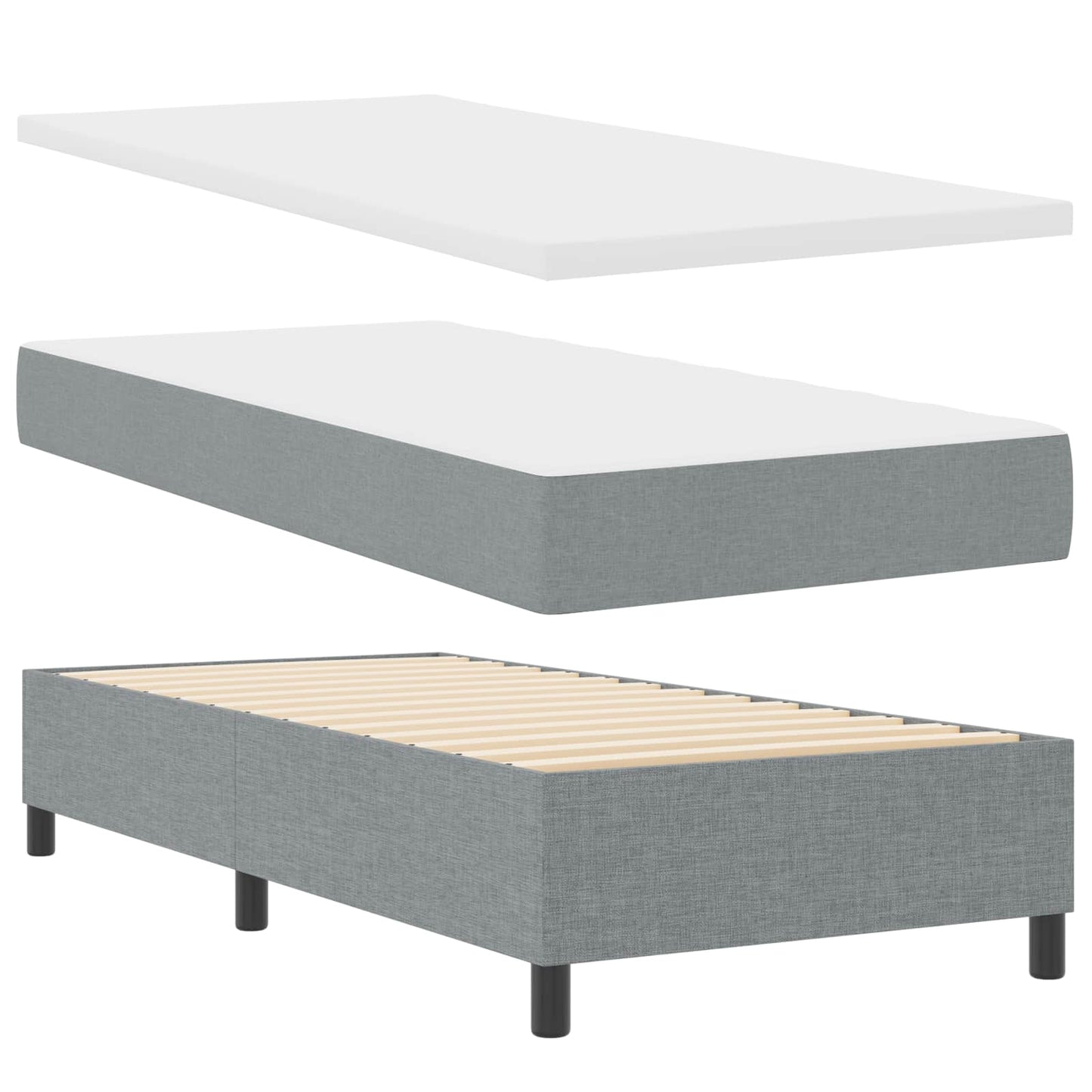 Boxspringbett mit LED-Lichtleisten Hellgrau 90 x 190 cm Stoff