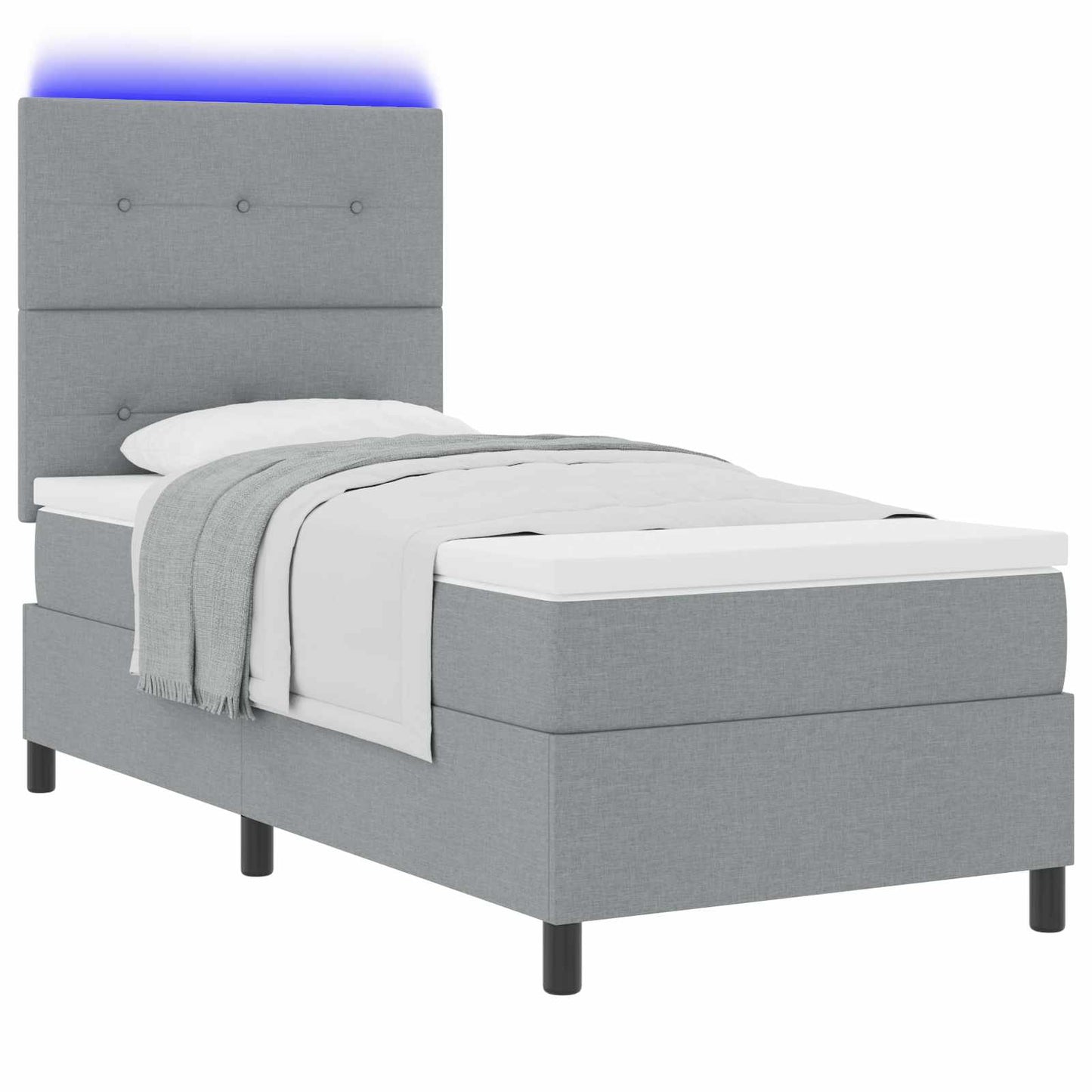 Boxspringbett mit LED-Lichtleisten Hellgrau 90 x 190 cm Stoff