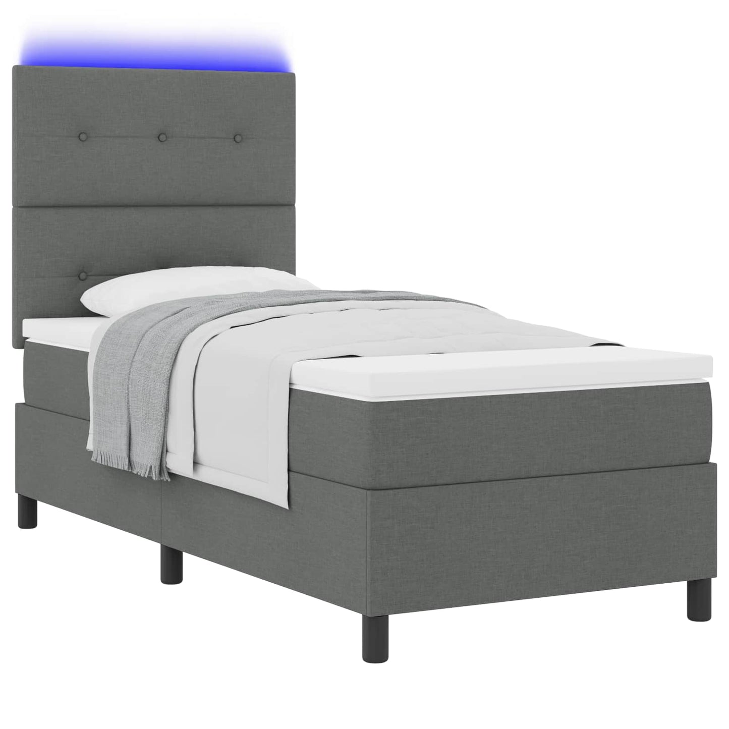 Boxspringbett mit LED-Lichtleisten Dunkelgrau 90 x 190 cm Stoff