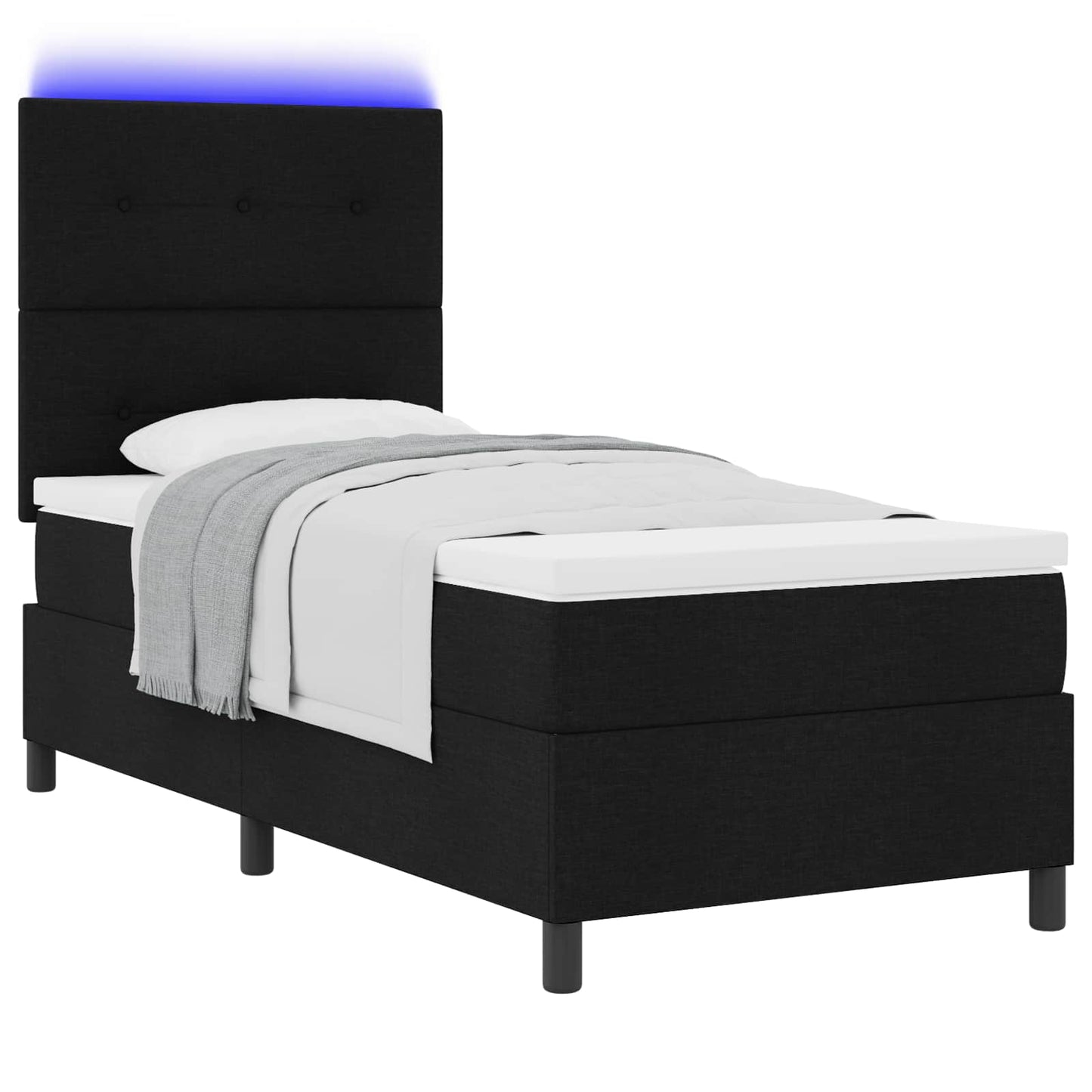 Boxspringbett mit LED-Lichtleisten Schwarz 90 x 190 cm Stoff