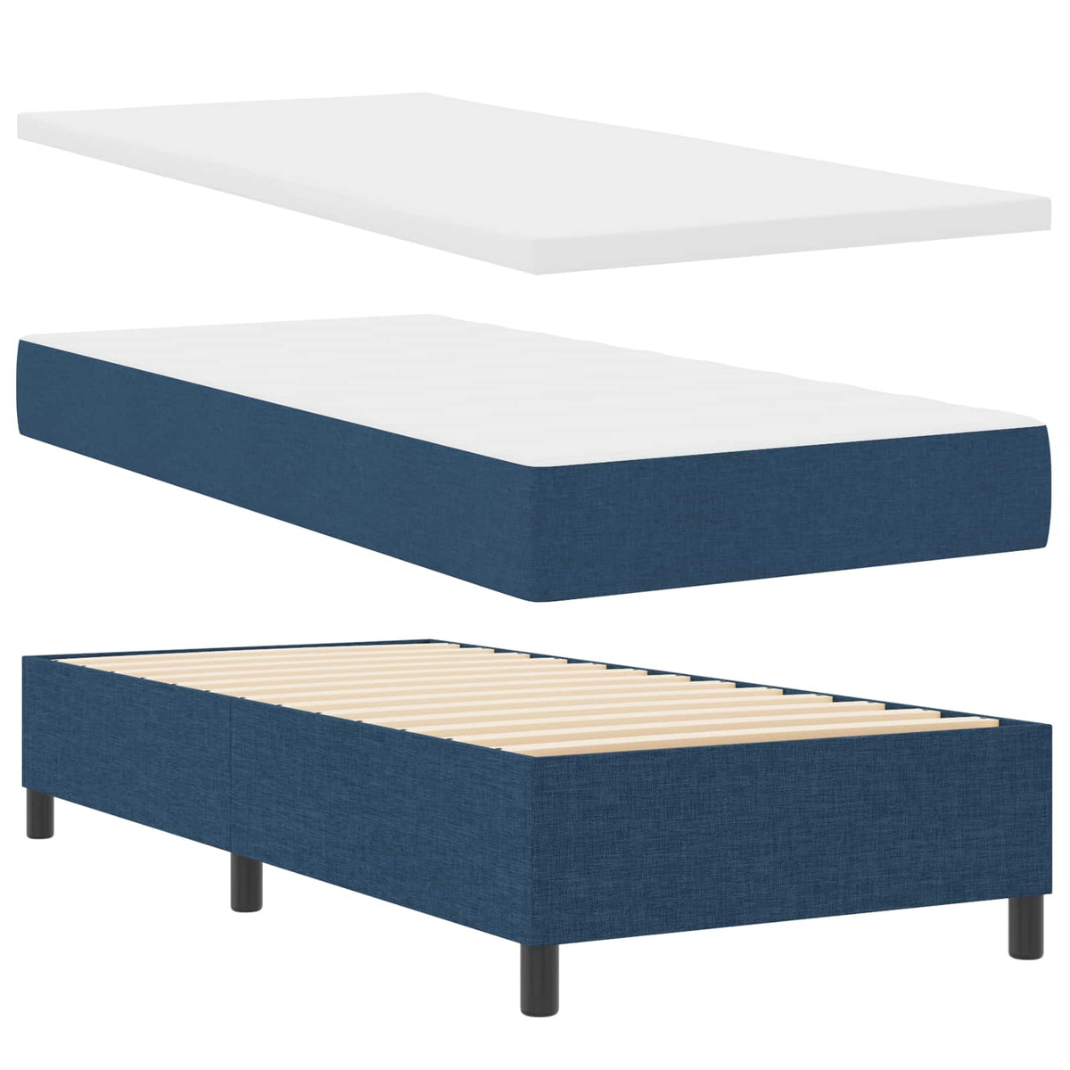 Boxspringbett mit LED-Lichtleisten Blau 90 x 190 cm Stoff