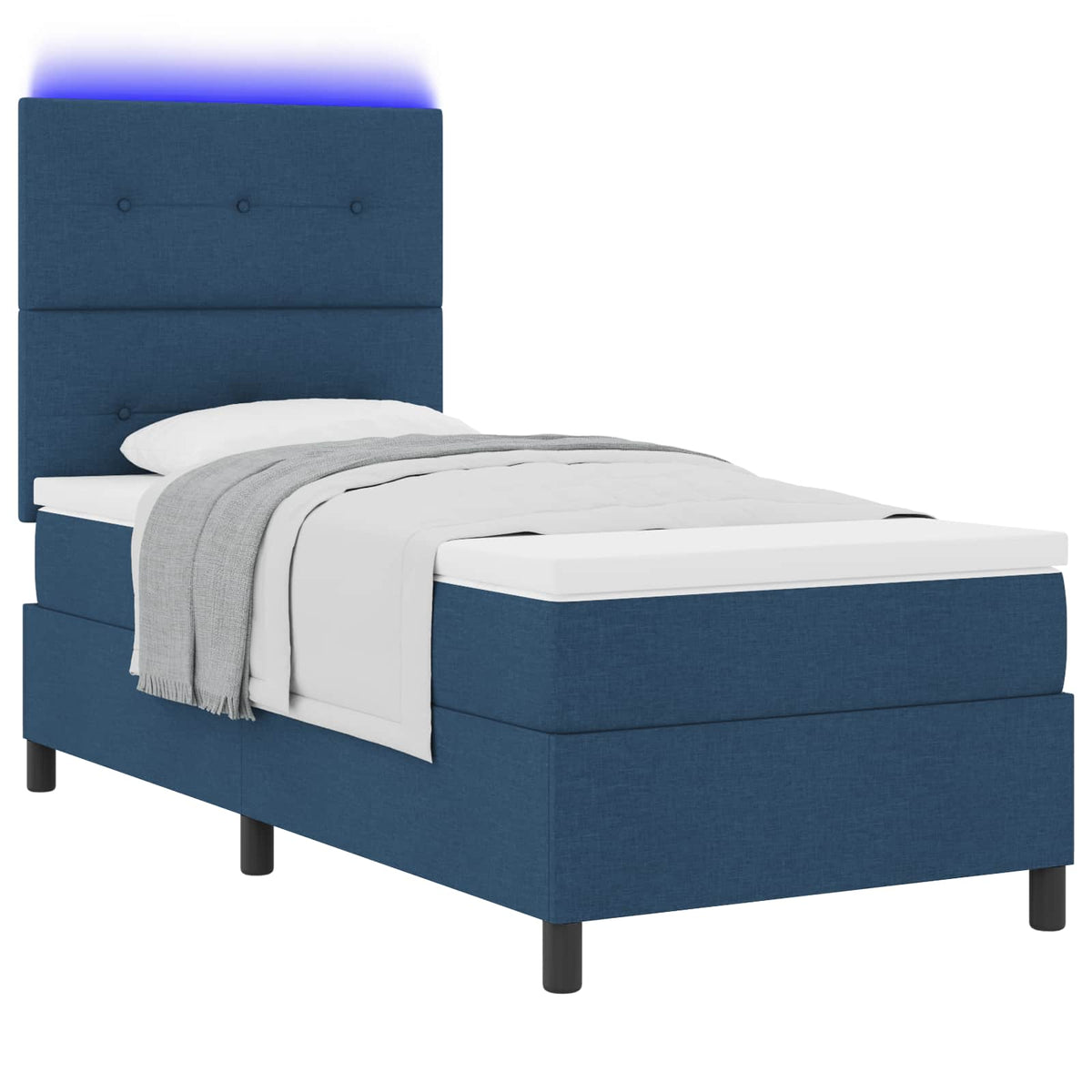 Boxspringbett mit LED-Lichtleisten Blau 90 x 190 cm Stoff