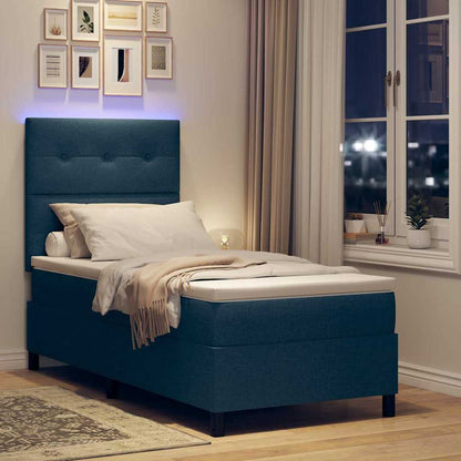 Boxspringbett mit LED-Lichtleisten Blau 90 x 200 cm Stoff
