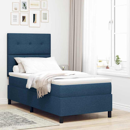 Boxspringbett mit LED-Lichtleisten Blau 90 x 200 cm Stoff