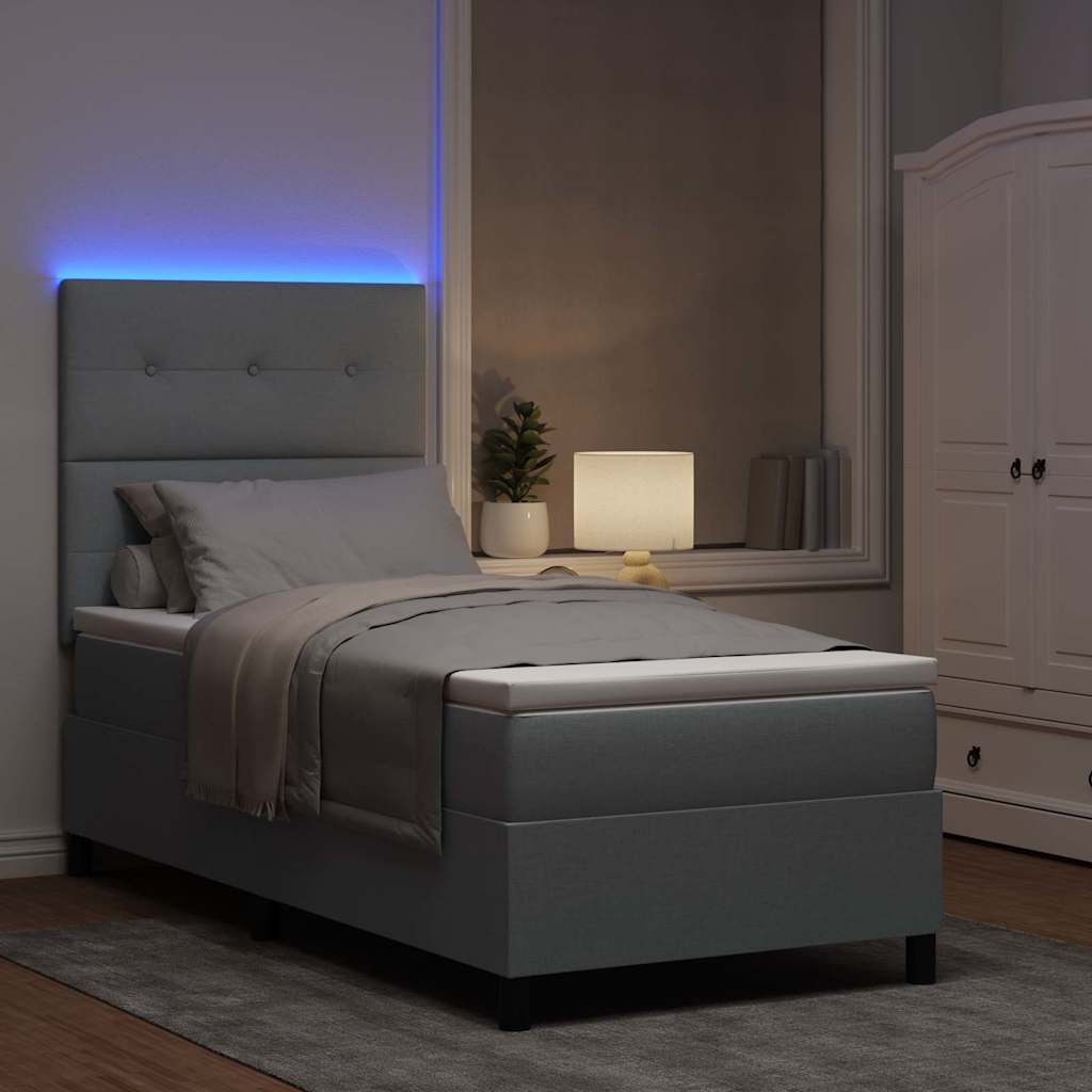 Boxspringbett mit LED-Lichtleisten Hellgrau 100 x 200 cm Stoff