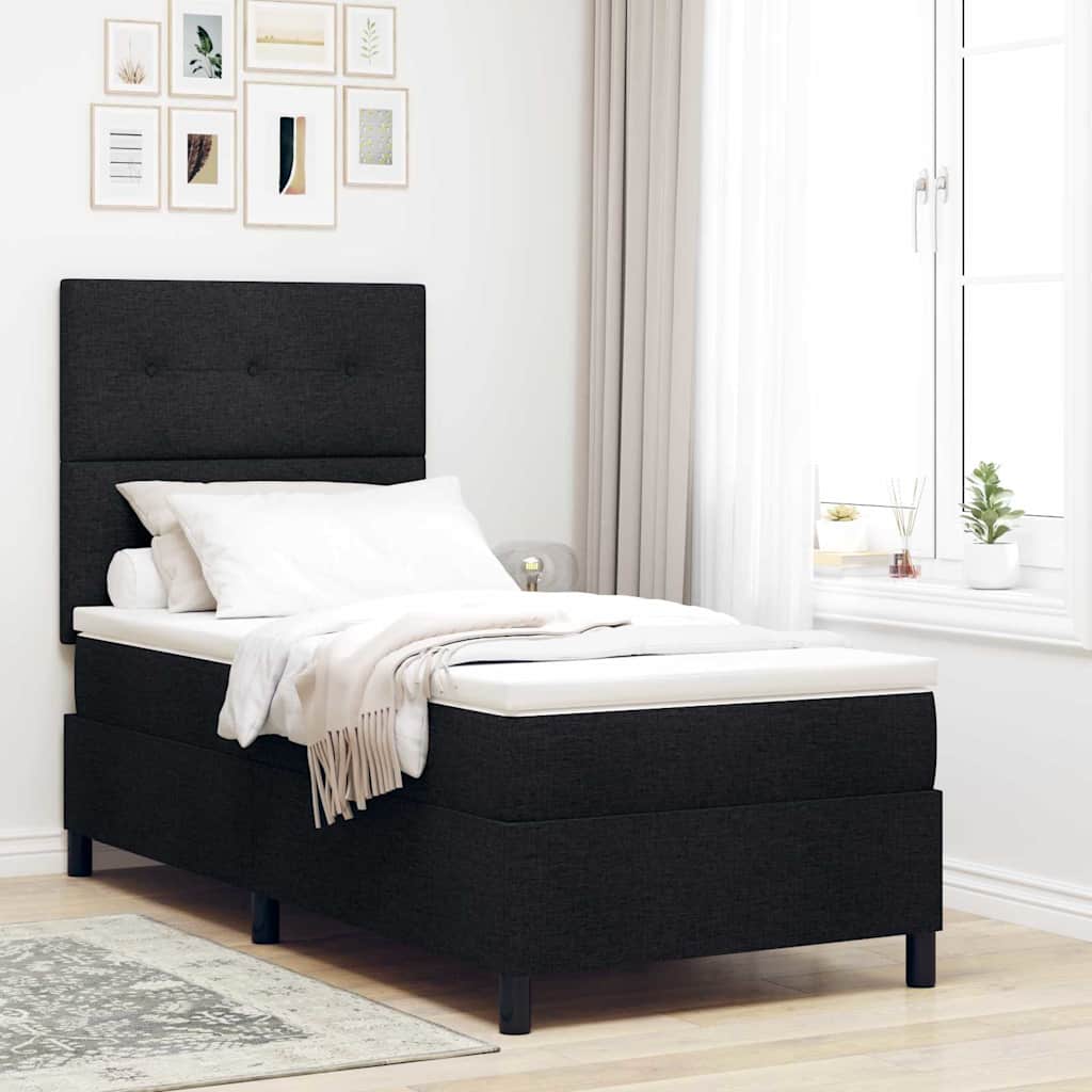 Boxspringbett mit LED-Lichtleisten Schwarz 100 x 200 cm Stoff