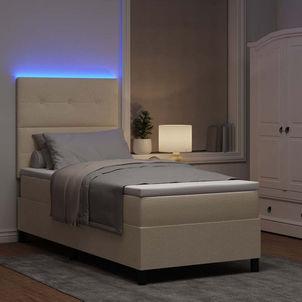 Boxspringbett mit LED-Lichtleisten Creme 100 x 200 cm Stoff