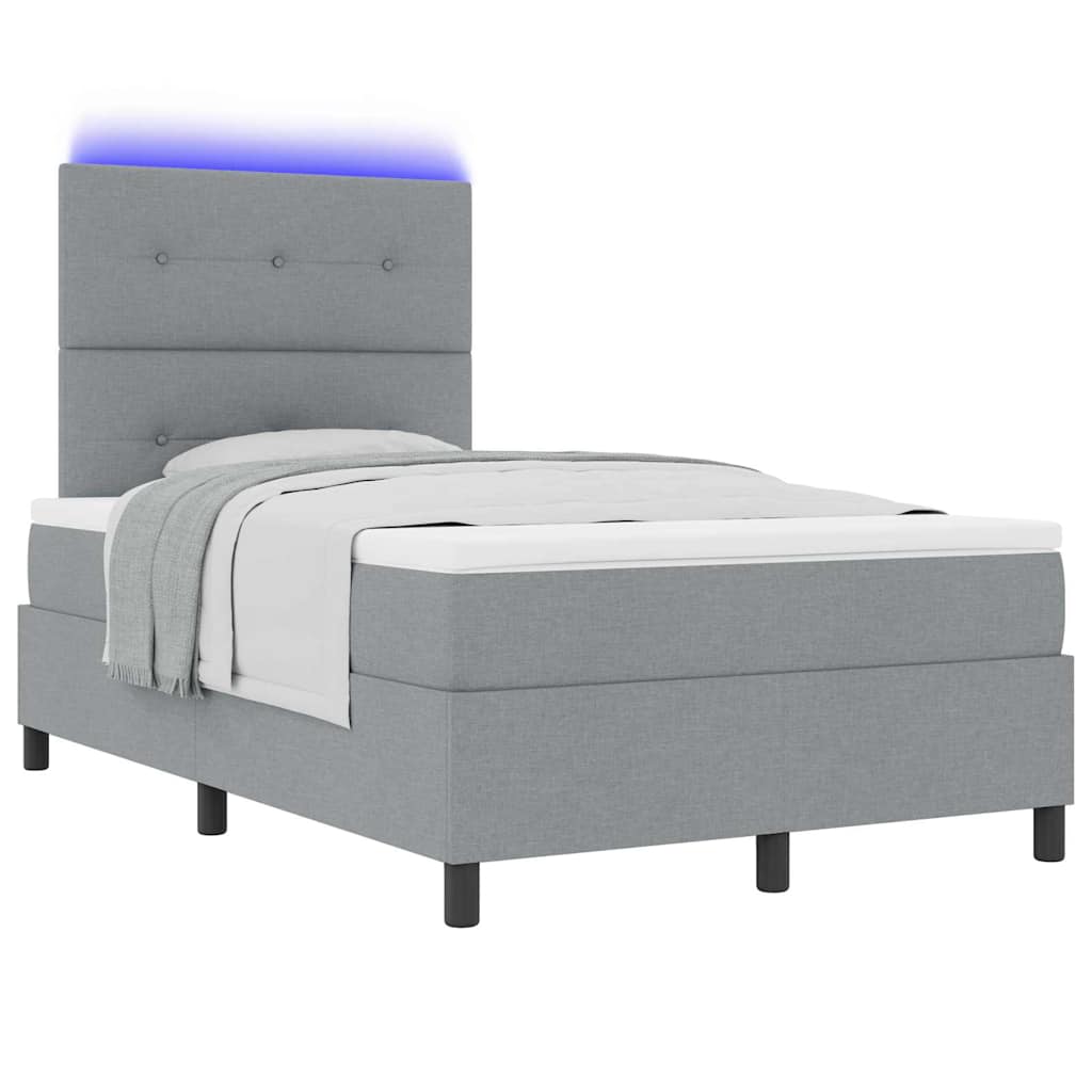 Boxspringbett mit LED-Lichtleisten Hellgrau 120 x 190 cm Stoff