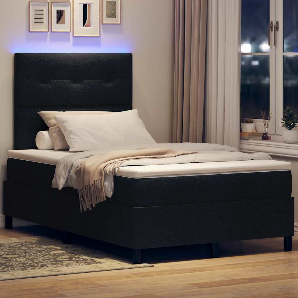 Boxspringbett mit LED-Lichtleisten Schwarz 120 x 190 cm Stoff