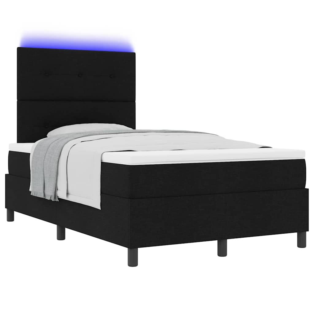 Boxspringbett mit LED-Lichtleisten Schwarz 120 x 200 cm Stoff