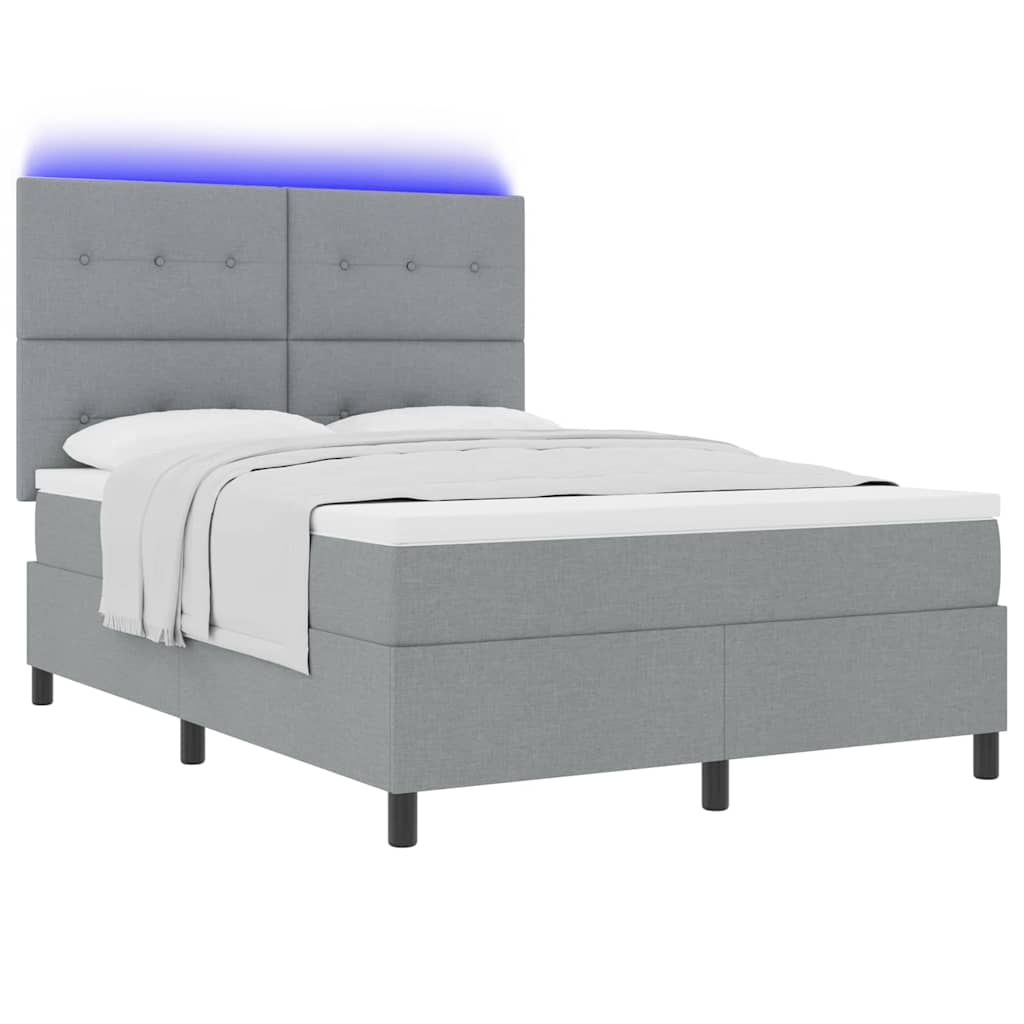 Boxspringbett mit Matratze mit LED Hellgrau 140 x 190 cm Stoff