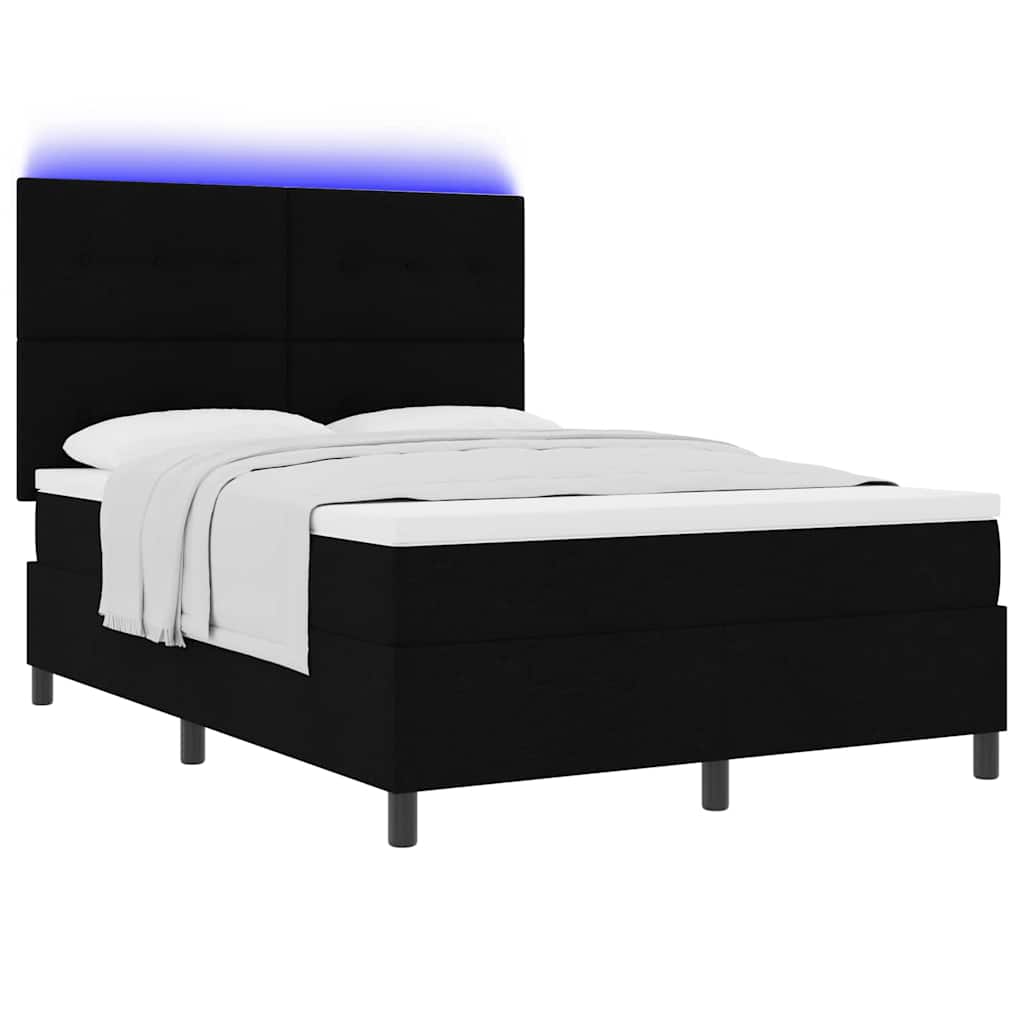 Boxspringbett mit LED-Lichtleisten Schwarz 140 x 190 cm Stoff