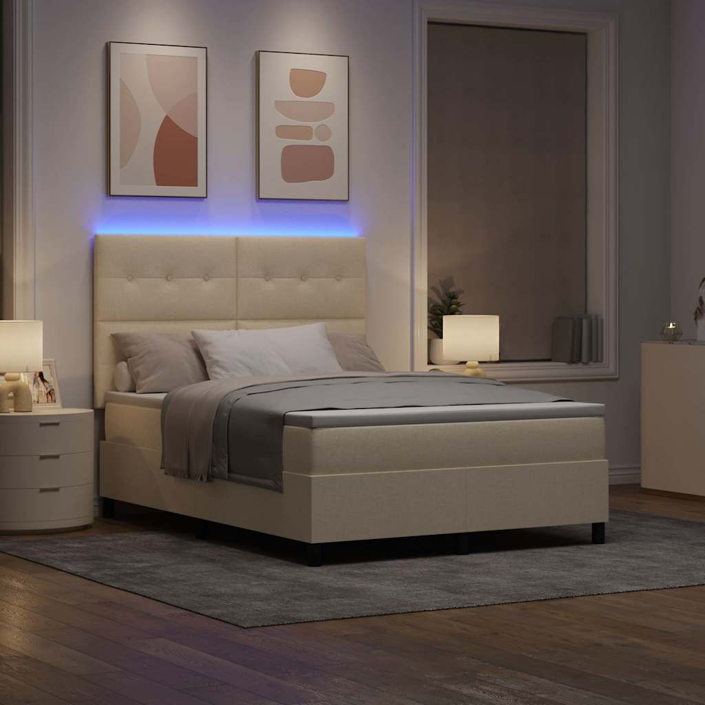 Boxspringbett mit LED-Lichtleisten Creme 140 x 190 cm Stoff