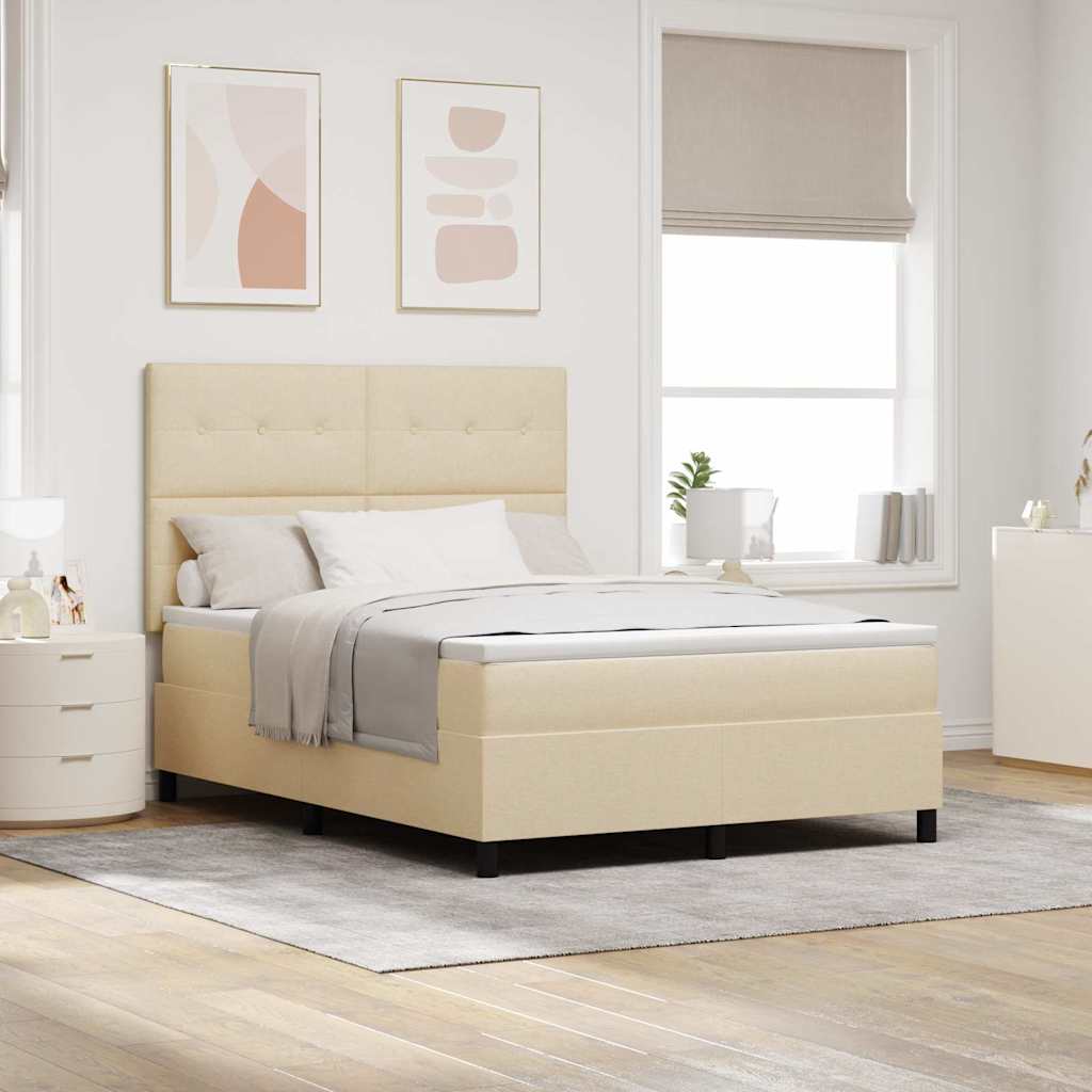 Boxspringbett mit LED-Lichtleisten Creme 140 x 190 cm Stoff