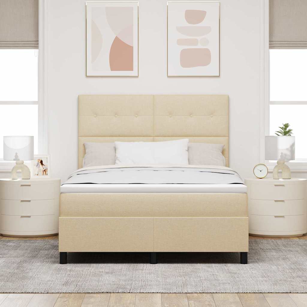 Boxspringbett mit LED-Lichtleisten Creme 140 x 190 cm Stoff