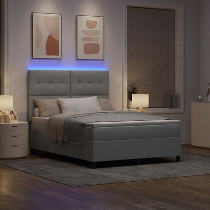 Boxspringbett mit LED-Lichtleisten Hellgrau 140 x 200 cm Stoff