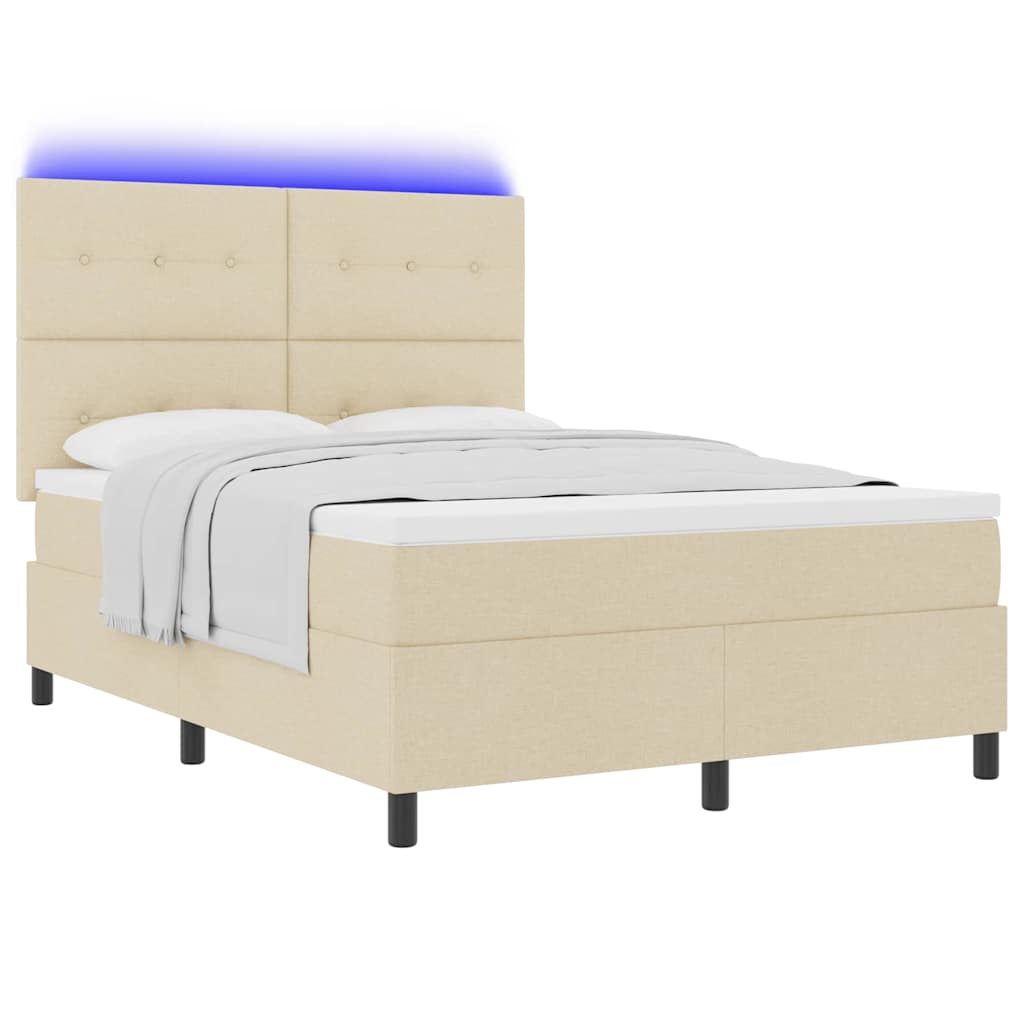 Boxspringbett mit LED-Lichtleisten Creme 140 x 200 cm Stoff