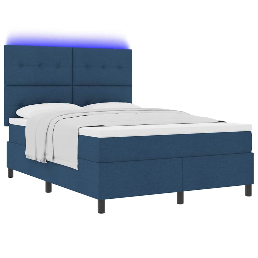 Boxspringbett mit LED-Lichtleisten Blau 140 x 200 cm Stoff