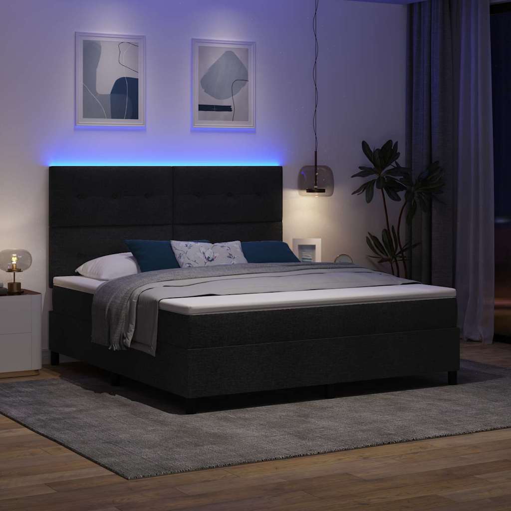 Boxspringbett mit LED-Lichtleisten Schwarz 180 x 200 cm Stoff