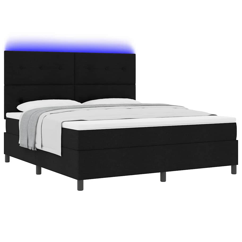 Boxspringbett mit LED-Lichtleisten Schwarz 180 x 200 cm Stoff
