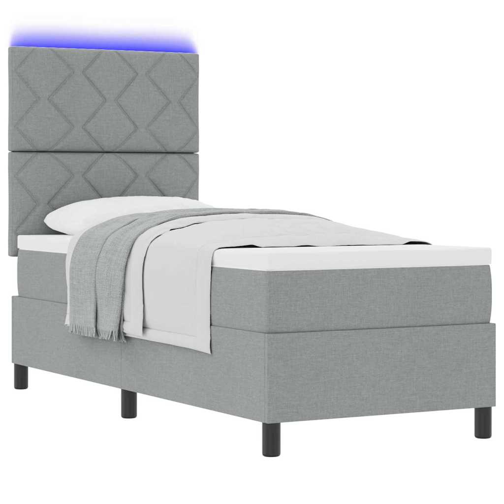 Boxspringbett mit LED-Lichtleisten Hellgrau 80 x 200 cm Stoff