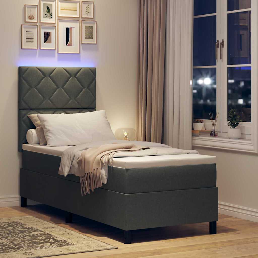 Boxspringbett mit LED-Lichtleisten Dunkelgrau 80 x 200 cm Stoff