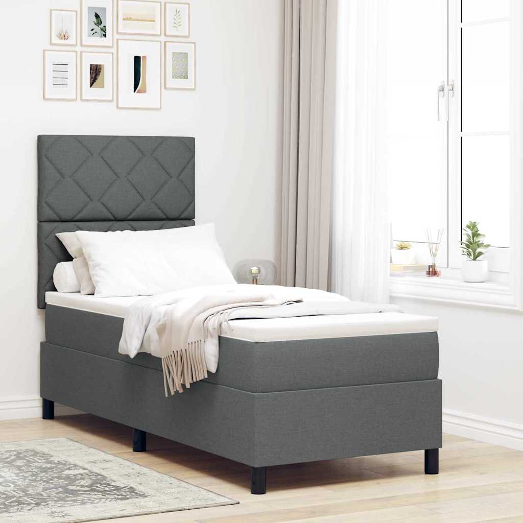 Boxspringbett mit LED-Lichtleisten Dunkelgrau 80 x 200 cm Stoff