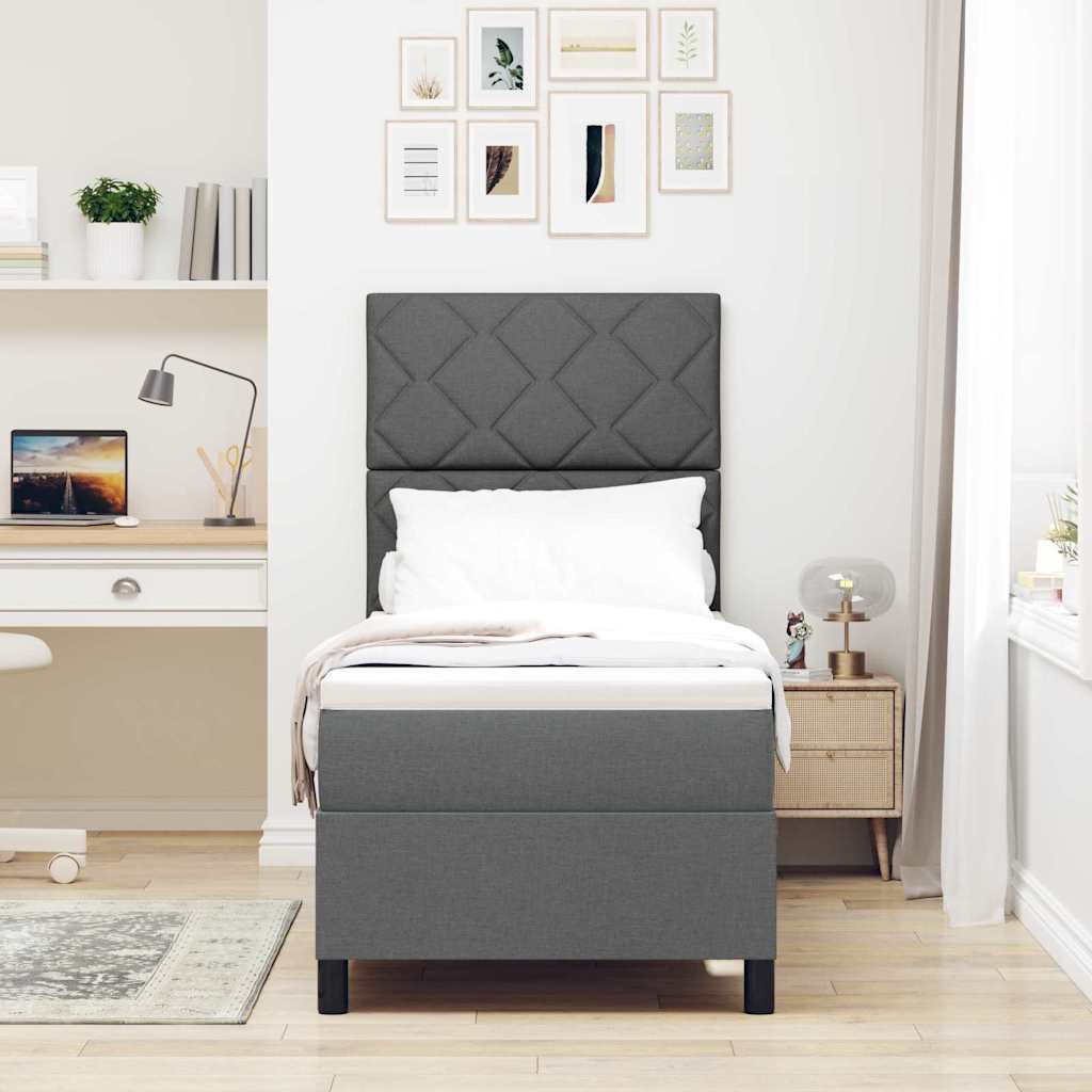 Boxspringbett mit LED-Lichtleisten Dunkelgrau 80 x 200 cm Stoff