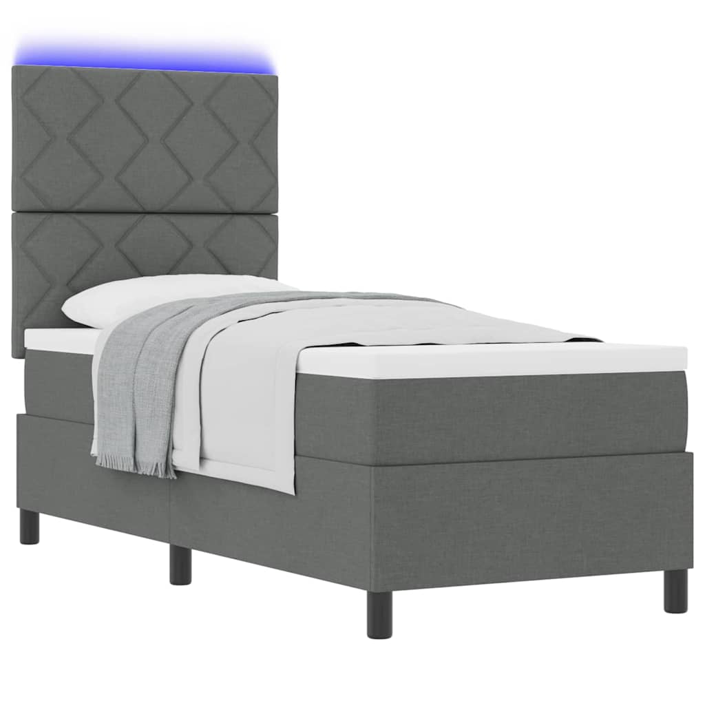 Boxspringbett mit LED-Lichtleisten Dunkelgrau 80 x 200 cm Stoff