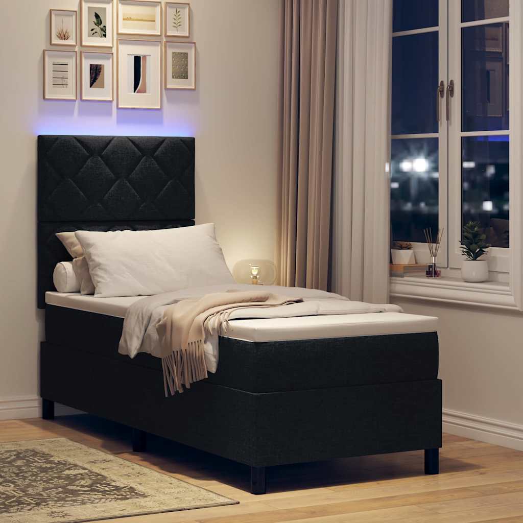 Boxspringbett mit LED-Lichtleisten Schwarz 80 x 200 cm Stoff