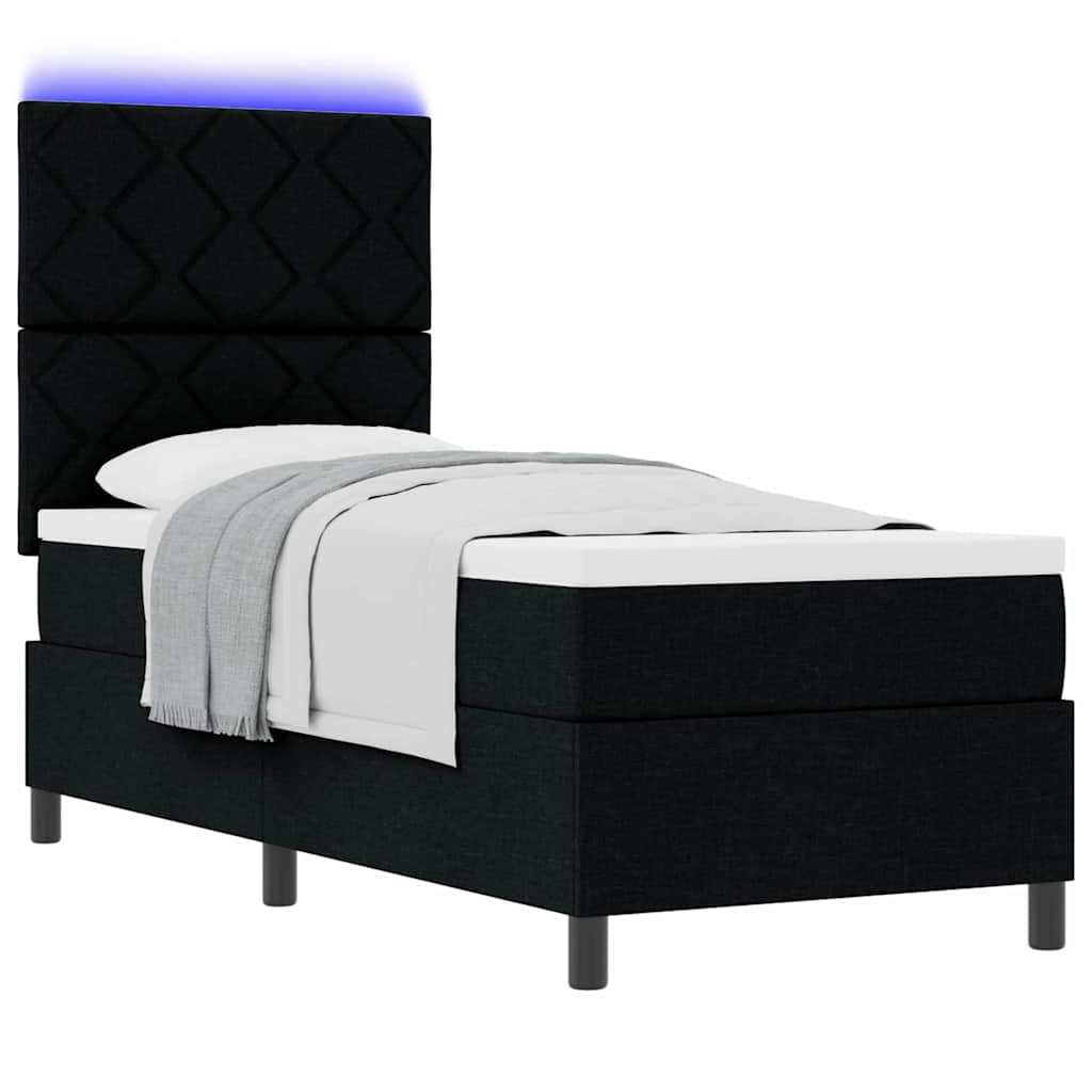 Boxspringbett mit LED-Lichtleisten Schwarz 80 x 200 cm Stoff