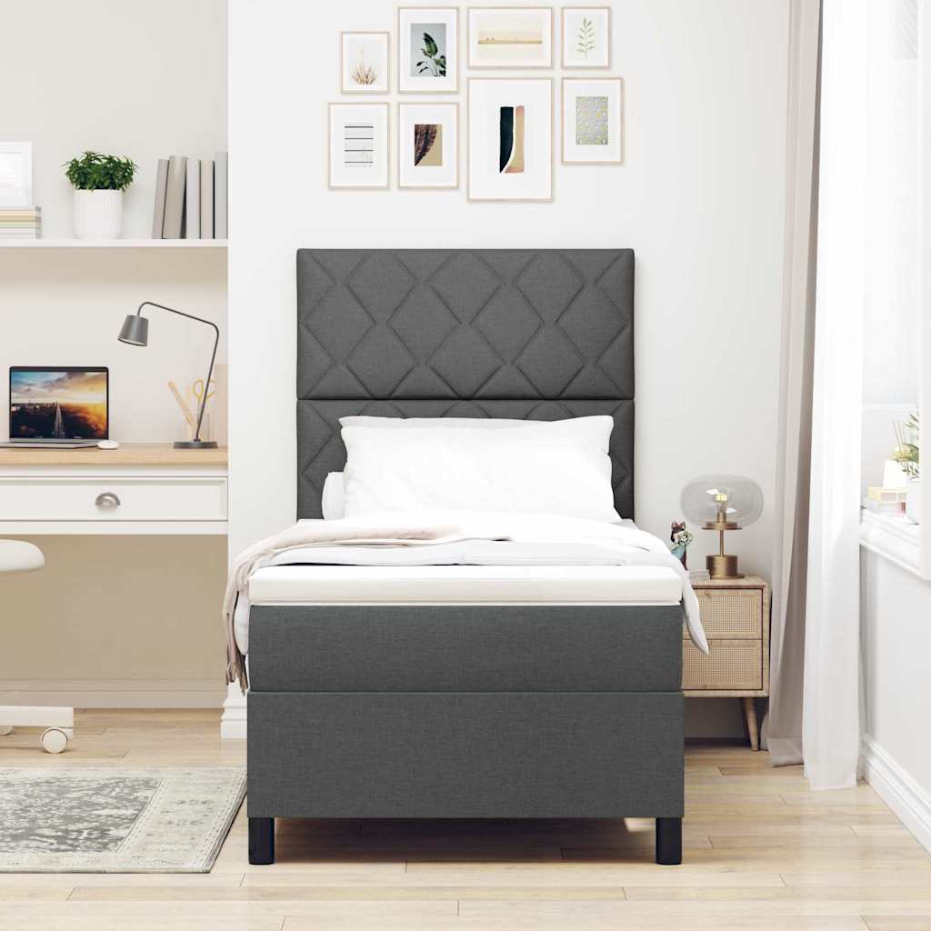 Boxspringbett mit LED-Lichtleisten Dunkelgrau 90 x 200 cm Stoff