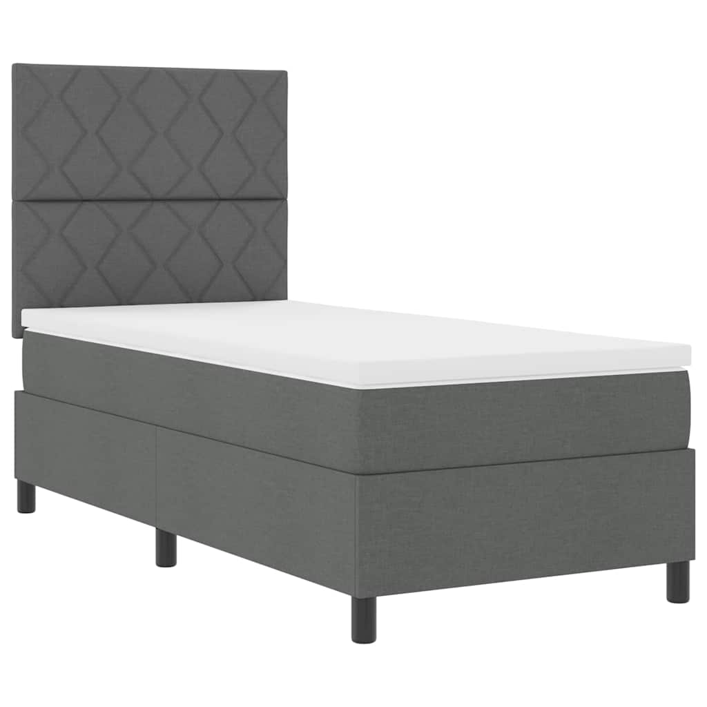 Boxspringbett mit LED-Lichtleisten Dunkelgrau 90 x 200 cm Stoff